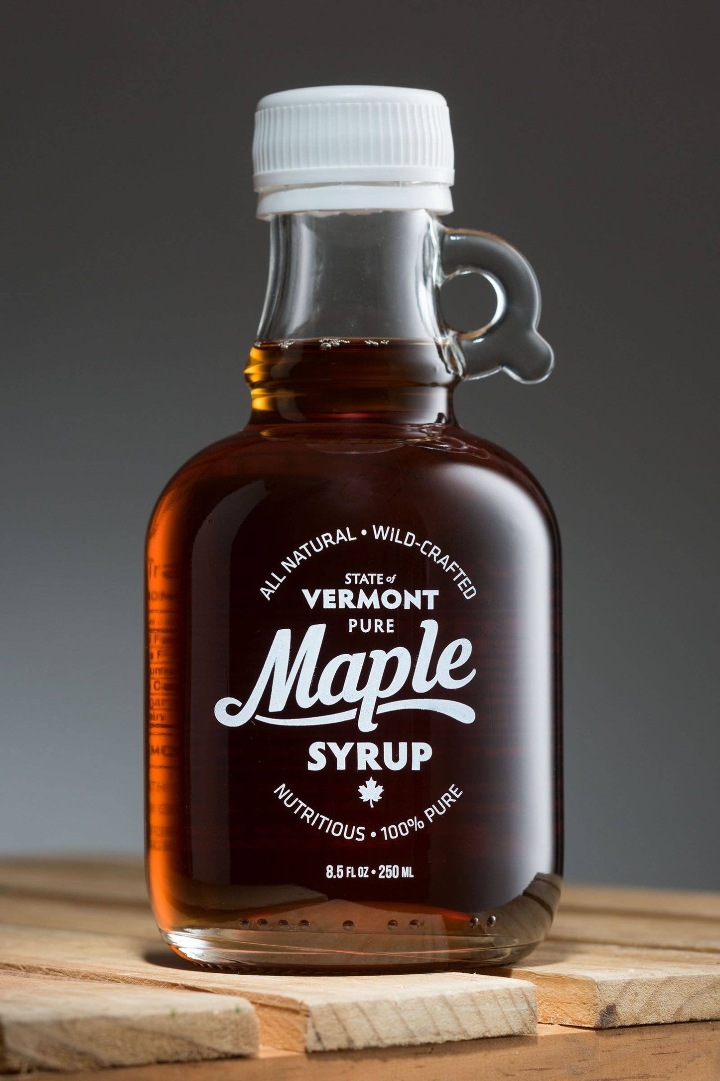 Pure Vermont Maple Syrup, Wood Fired, 8.45 ounce glass jug